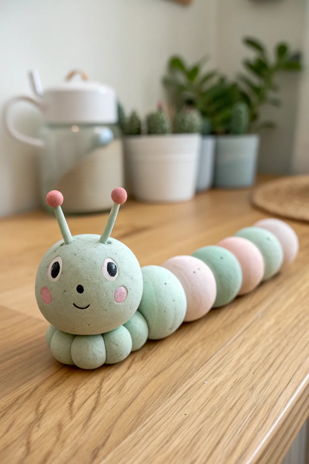 Sweet coil caterpillar critter in air-dry clay, a simple beginner project with boho charm.