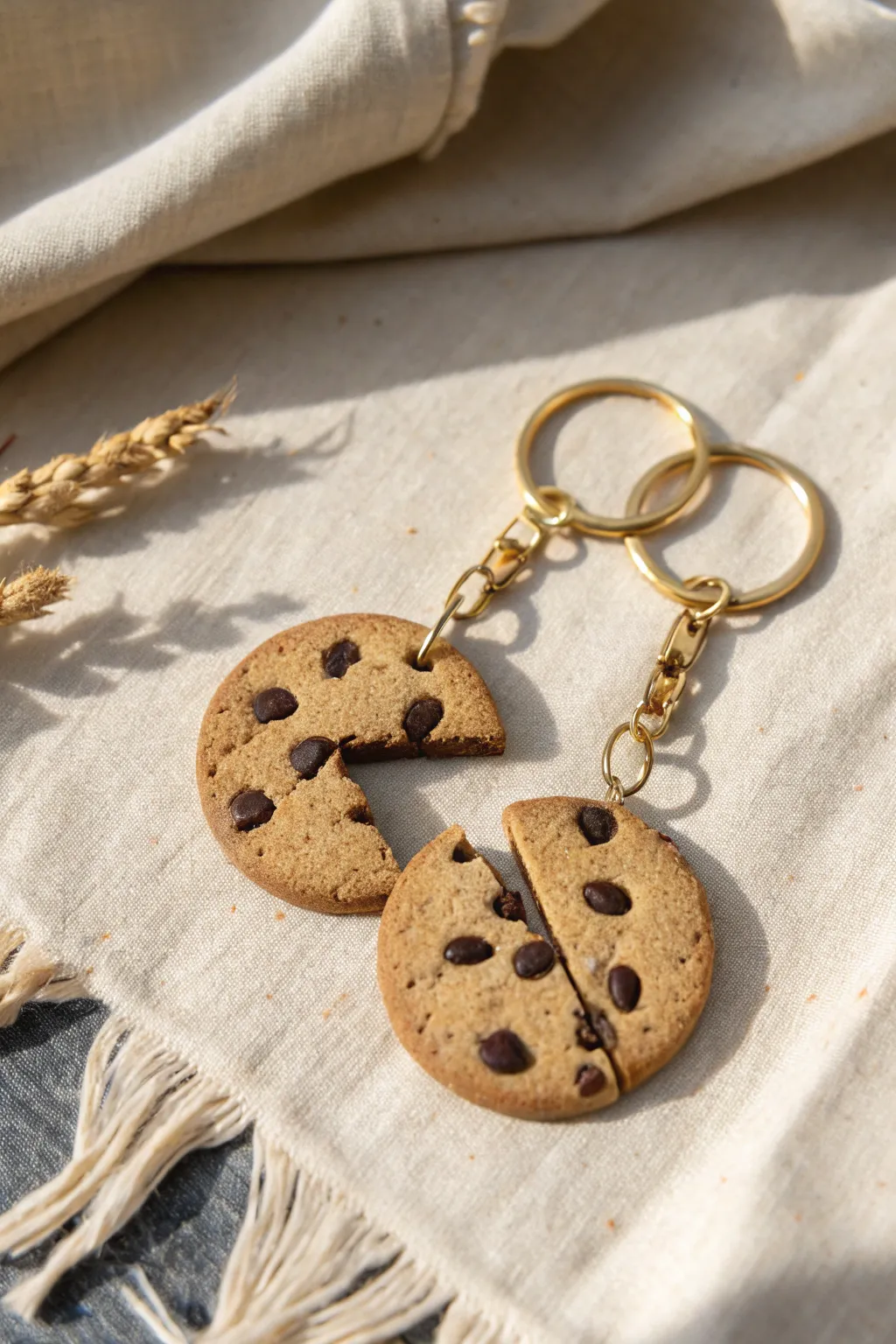 Two split cookie clay keychains that fit perfectly together, a sweet DIY BFF keepsake