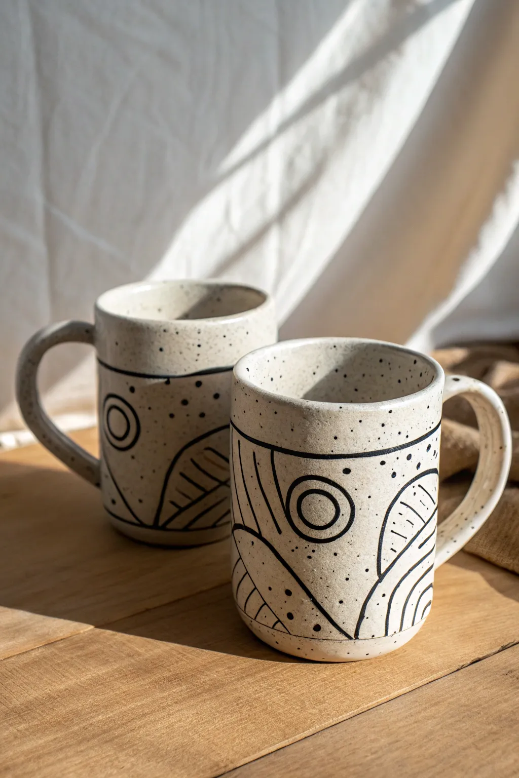 Playful doodle lines turn simple stoneware mugs into a chic, modern Scandi-boho statement.