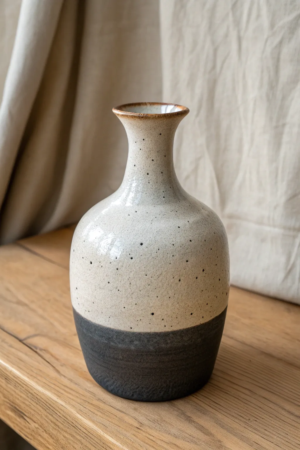 Simple two-tone dipped glaze vase with crisp contrast, matte top and glossy base
