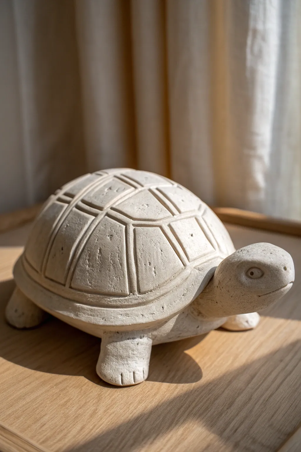Simple clay turtle with a patterned shell, a cozy minimalist accent for your pottery shelf.