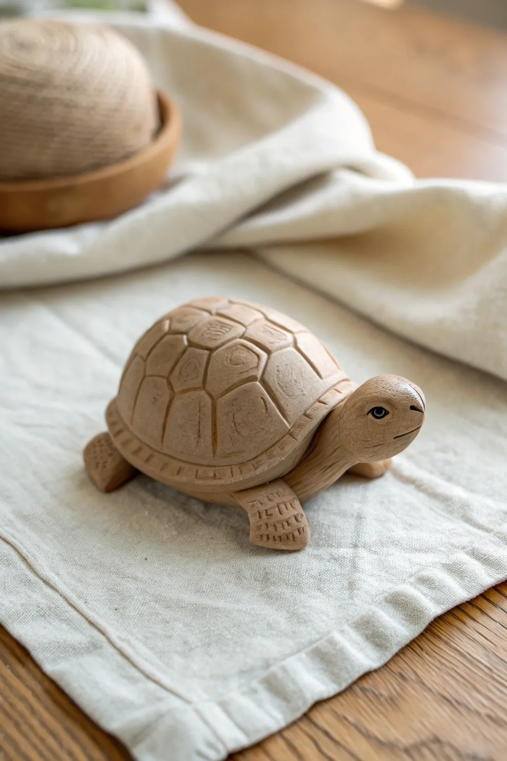 Sweet little clay turtle with domed shell and tiny flippers, perfect for beginner animal crafts.