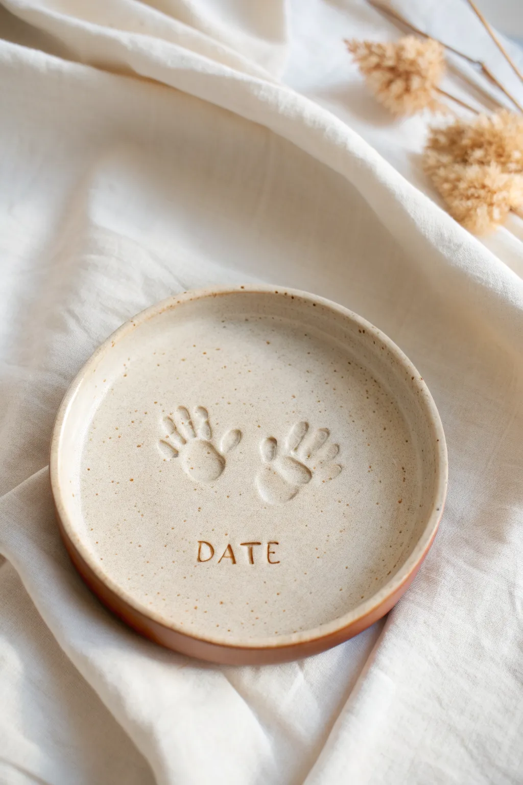 A minimalist handprint trinket tray that turns your clay date into a sweet keepsake.