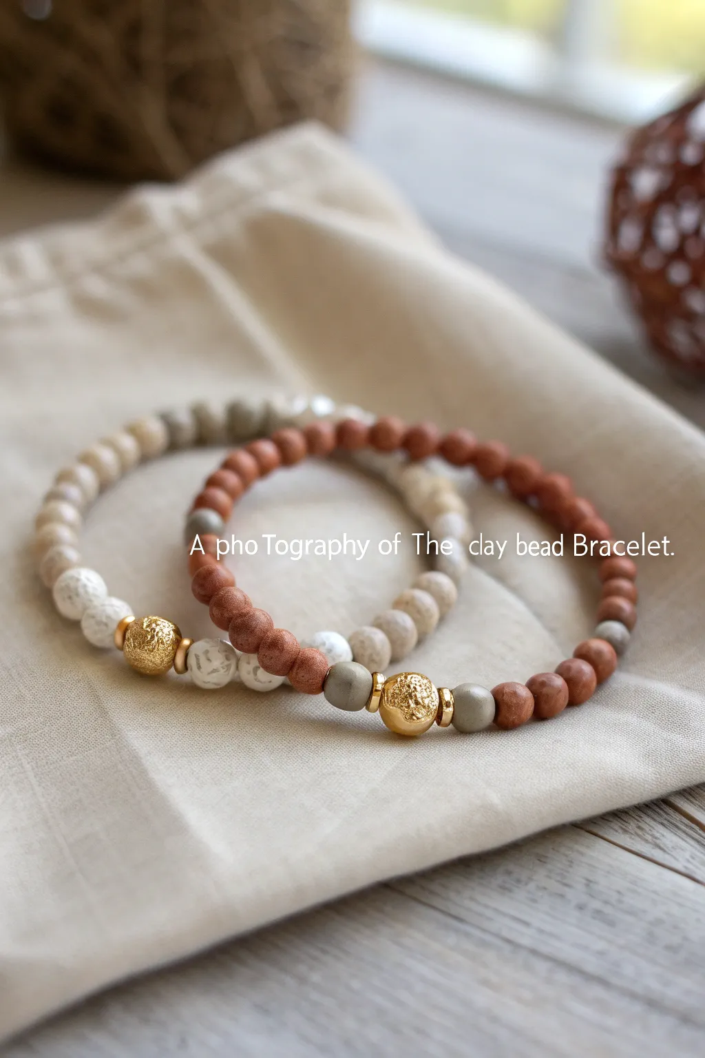 Two matching clay bead stacks with a shared last initial, simple colors and handmade charm.
