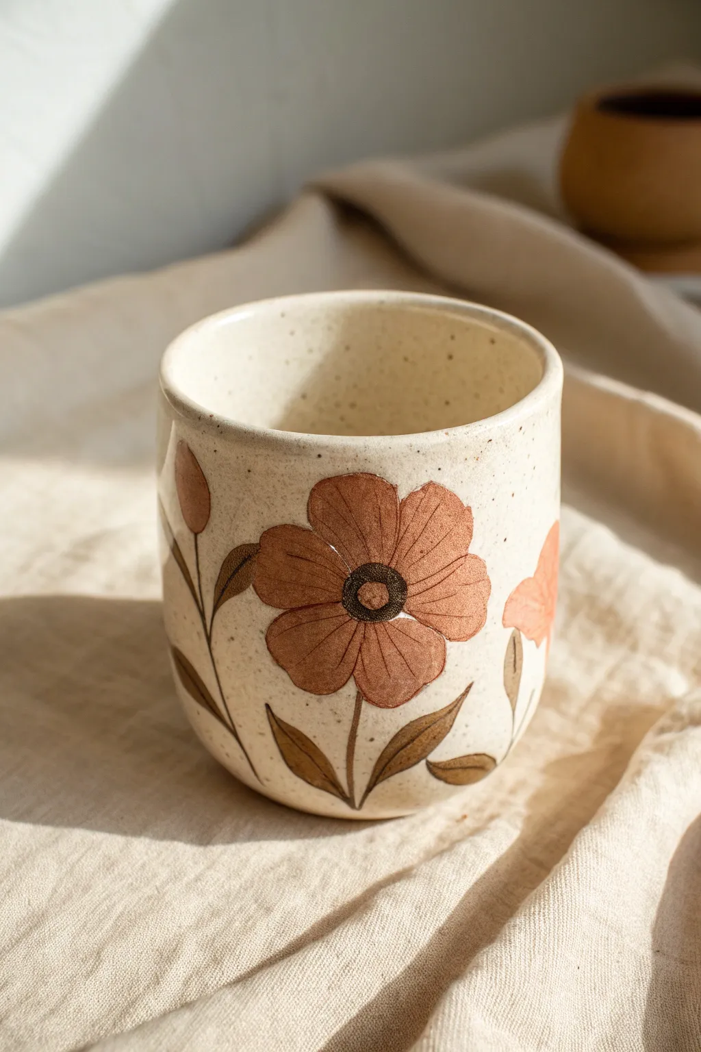 Bold single-bloom clay cup painting idea: one oversized flower for a clean, modern statement.