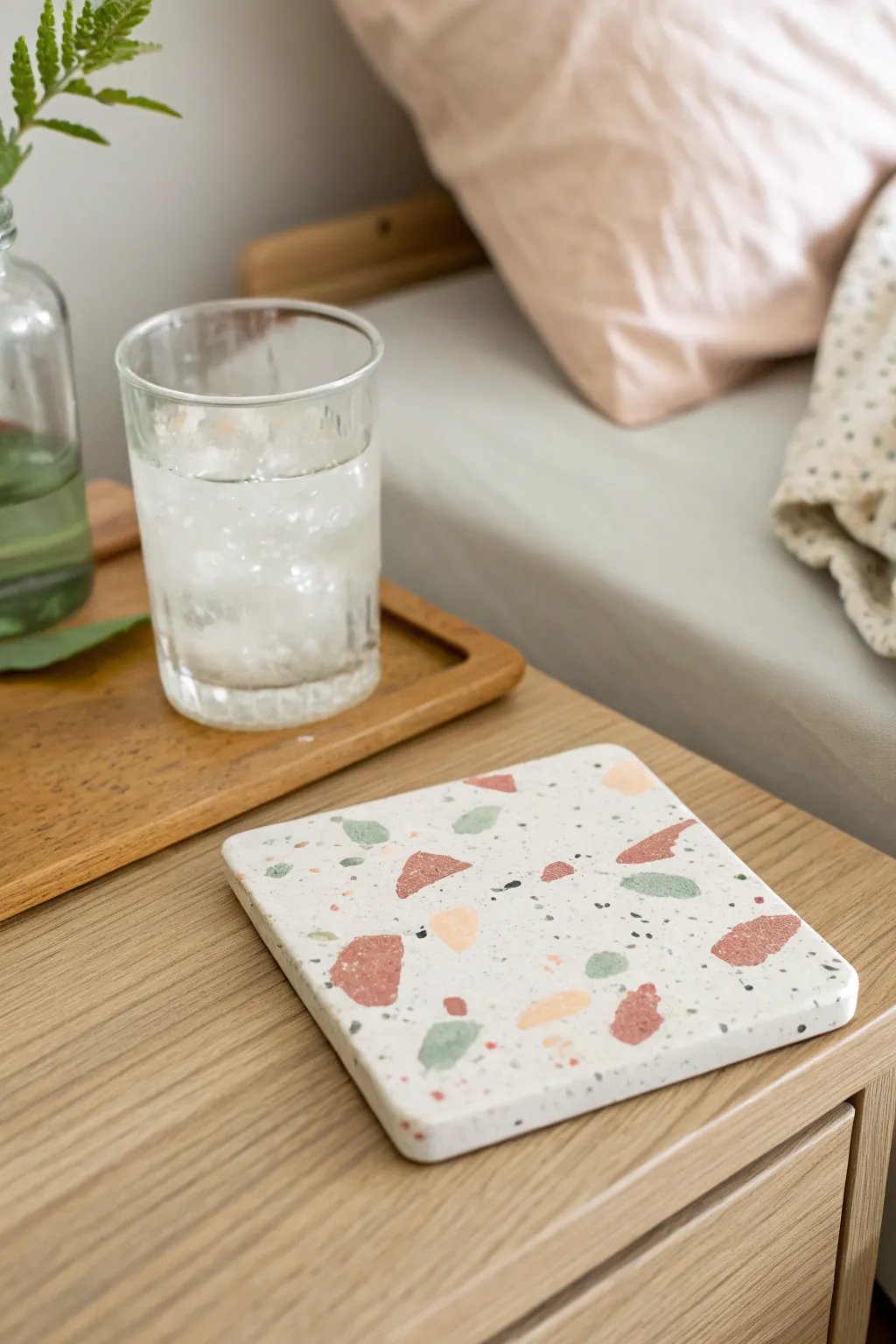 Terrazzo clay coaster for a teen room vibe, simple to make and seriously Pinterest pretty.