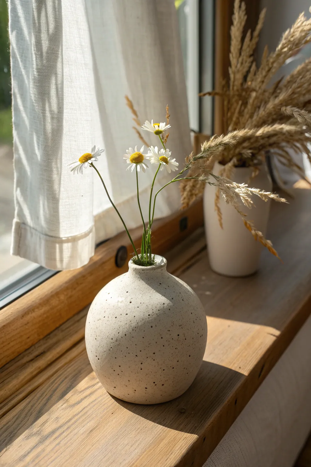 Tiny clay bud vase with a single wildflower, minimalist Scandinavian charm for easy clay inspo.