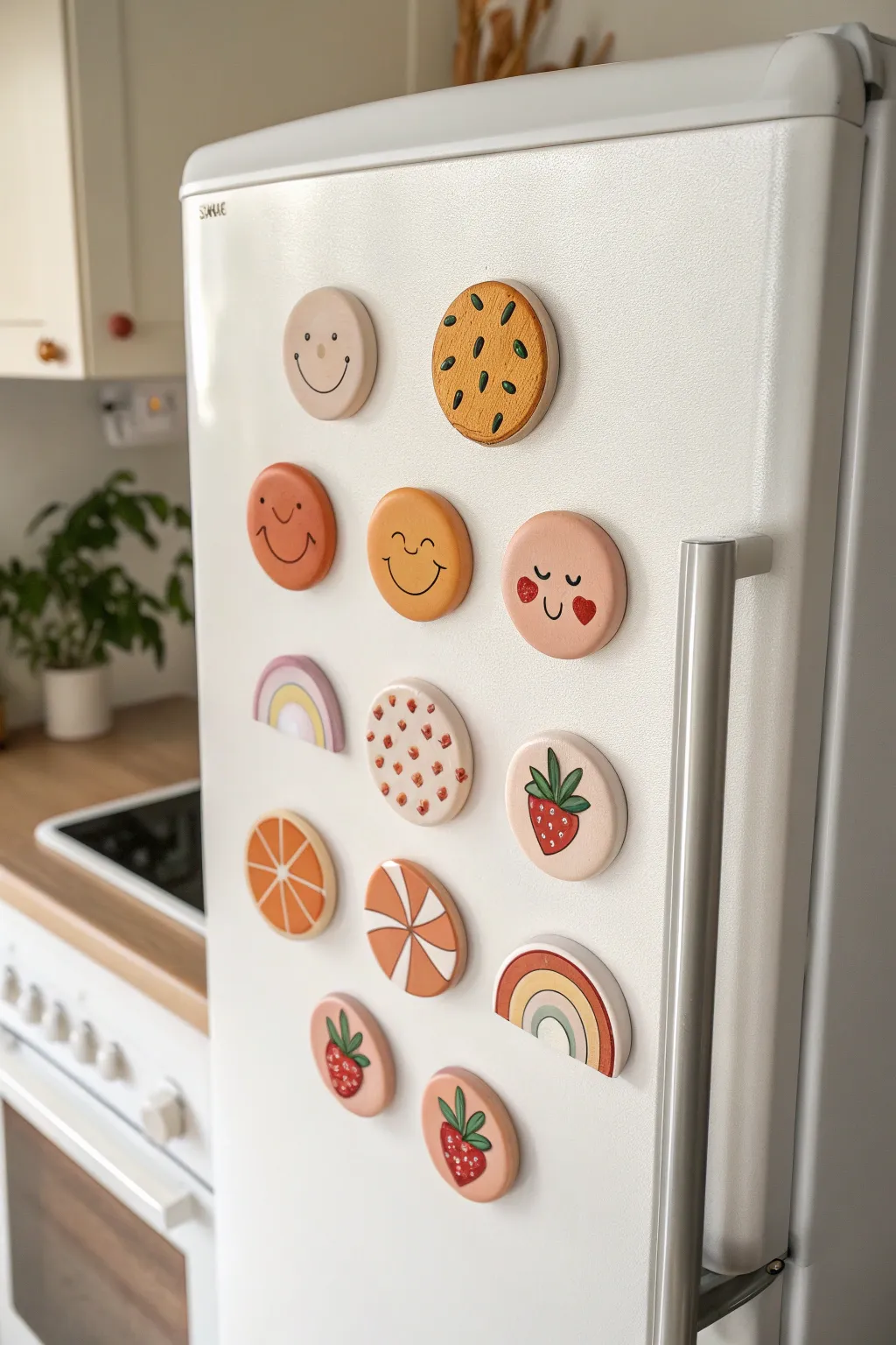 Bright handmade clay magnet set in a neat grid, minimalist and boho, perfect kit inspiration