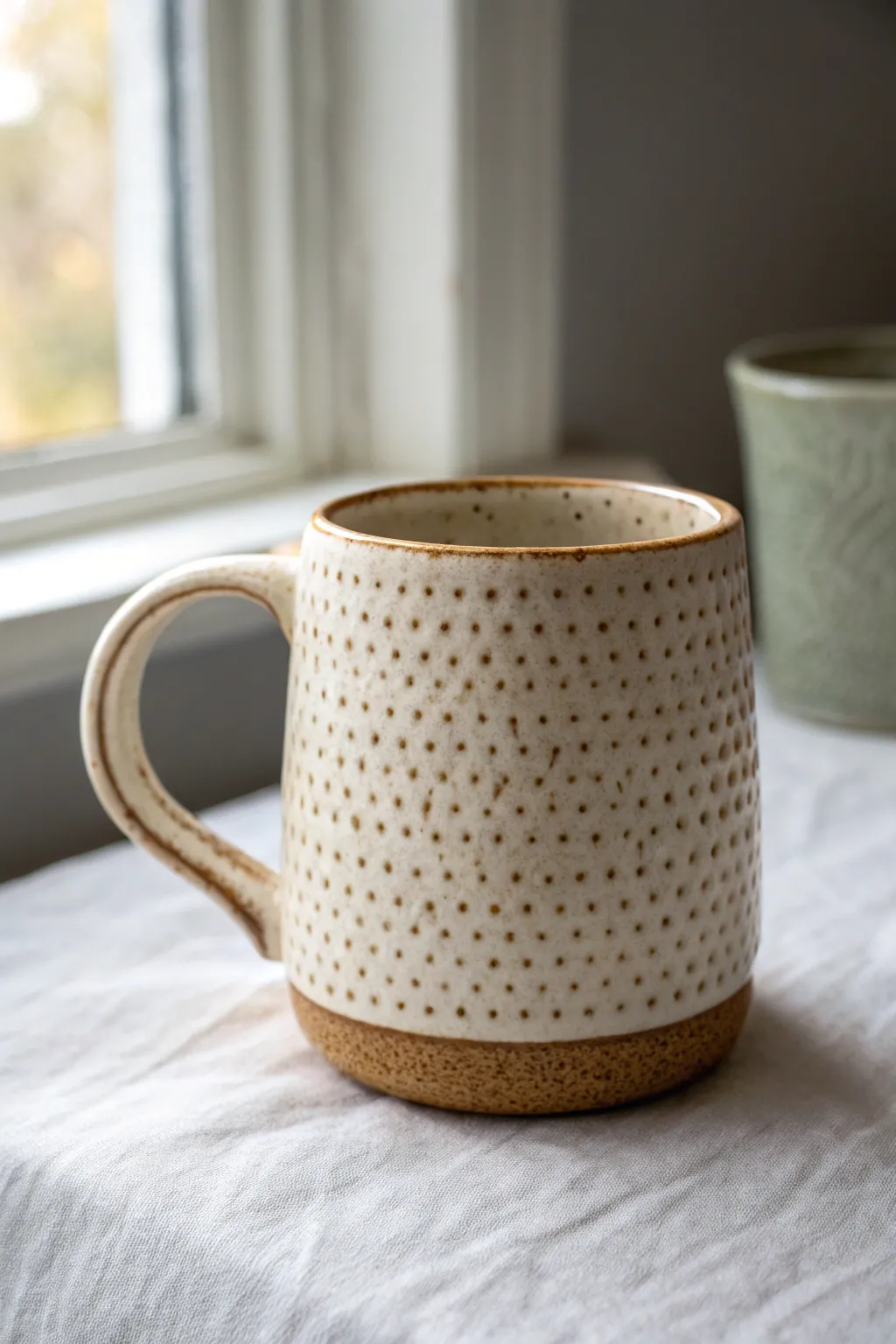 Stamped texture makes a simple clay mug feel artisan, modern, and doable at home.