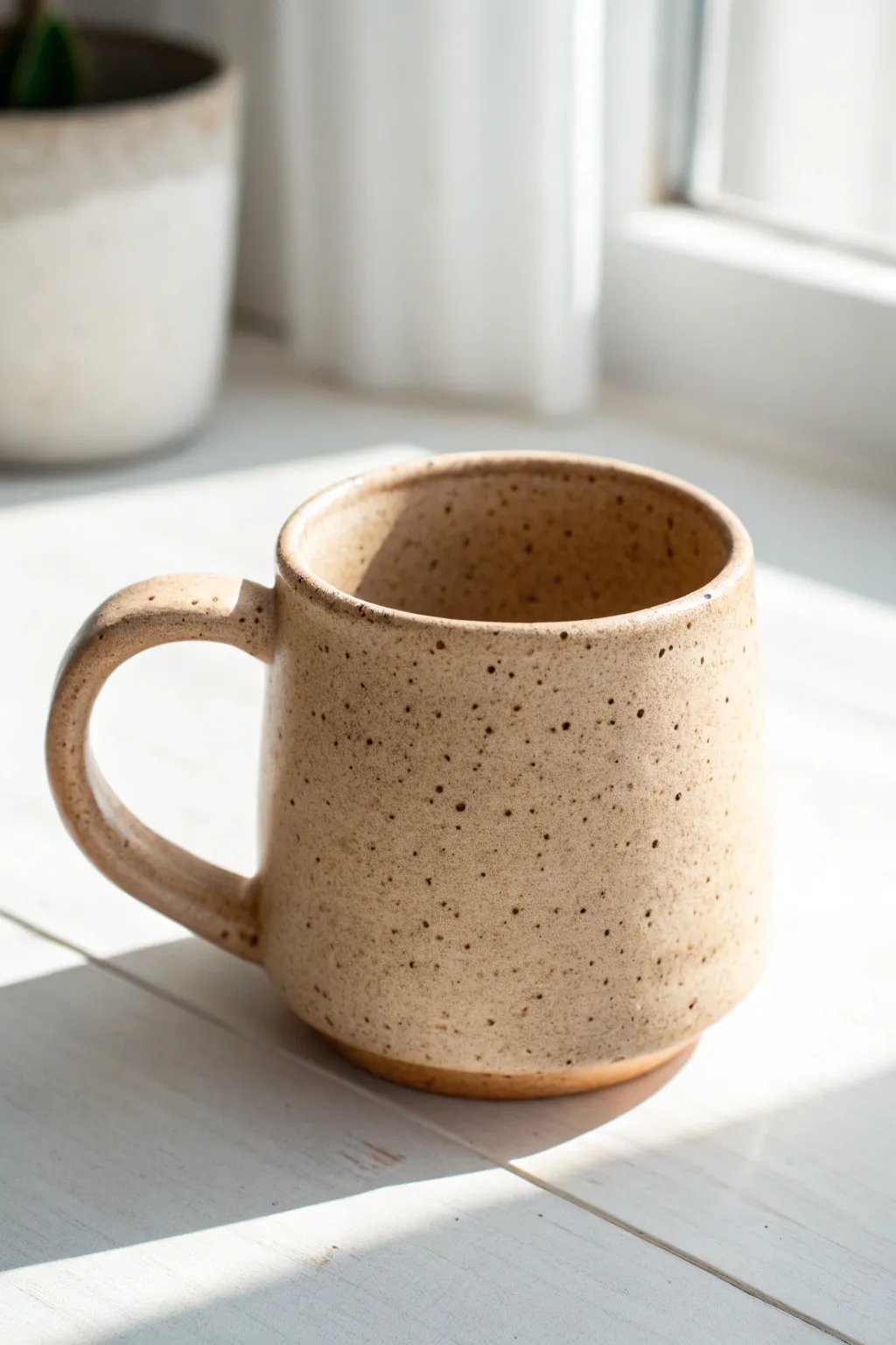 Tall full-hand mug handle idea: roomy four-finger grip with a sturdy, cozy feel