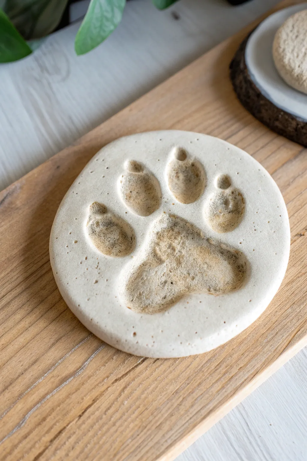 Subtle dark wash makes this clay paw print plaque pop with tiny, touchable details.