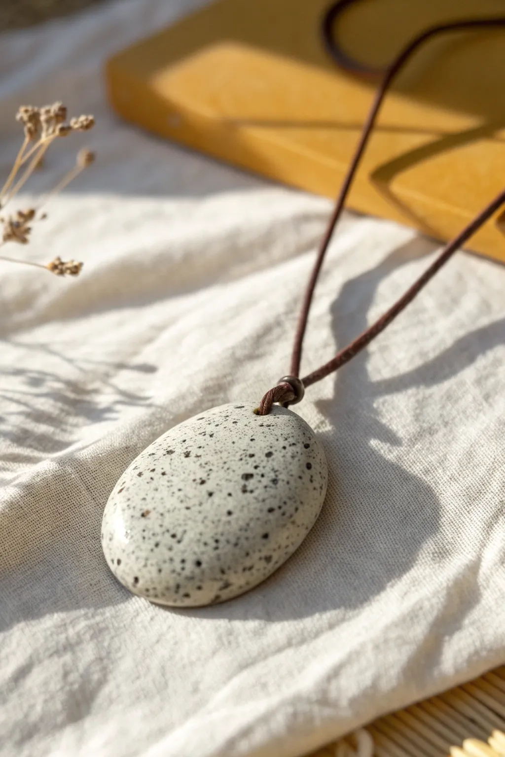 Faux granite speckle clay pendant, a minimalist wearable pebble with soft natural texture