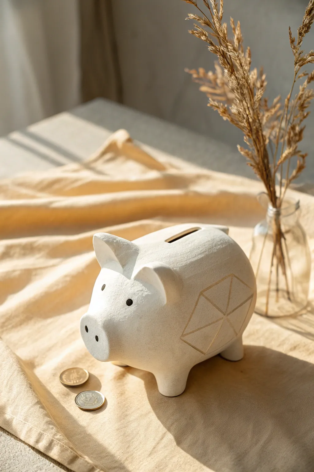 Sleek matte-white piggy bank with clean lines, perfect for minimalist modern decor.