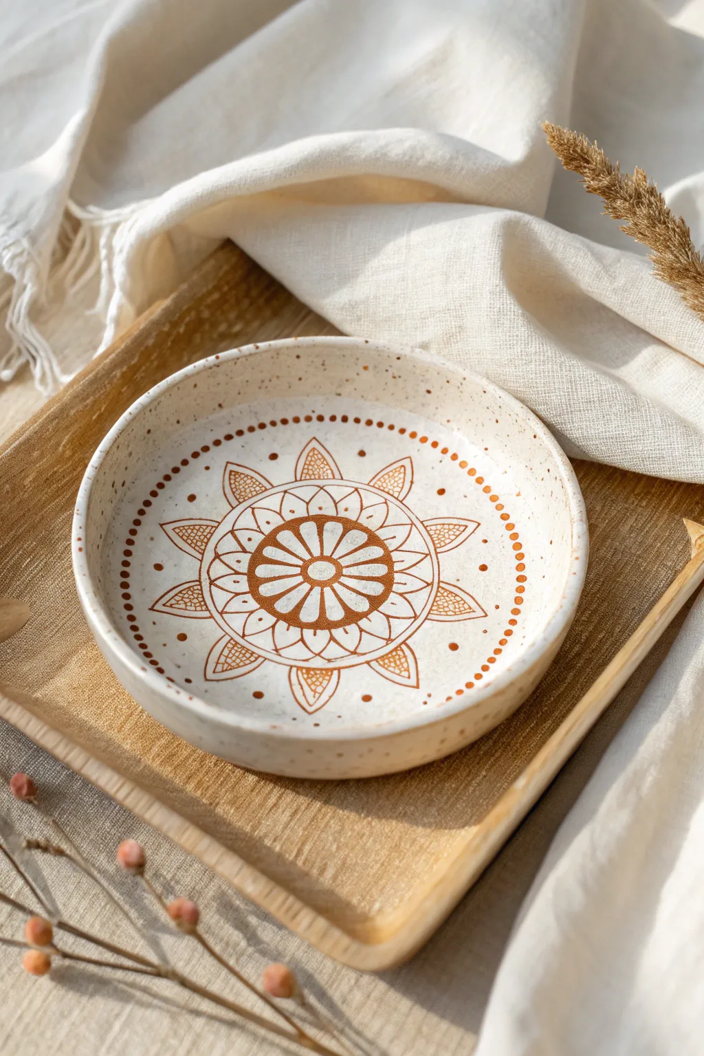 Minimal mandala dot ring dish inspiration for your next at-home clay pottery project.