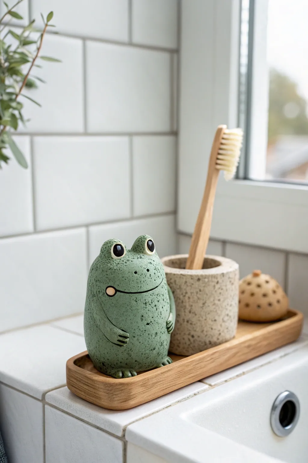 Cute creature clay toothbrush stand that keeps your brush upright with minimalist boho charm