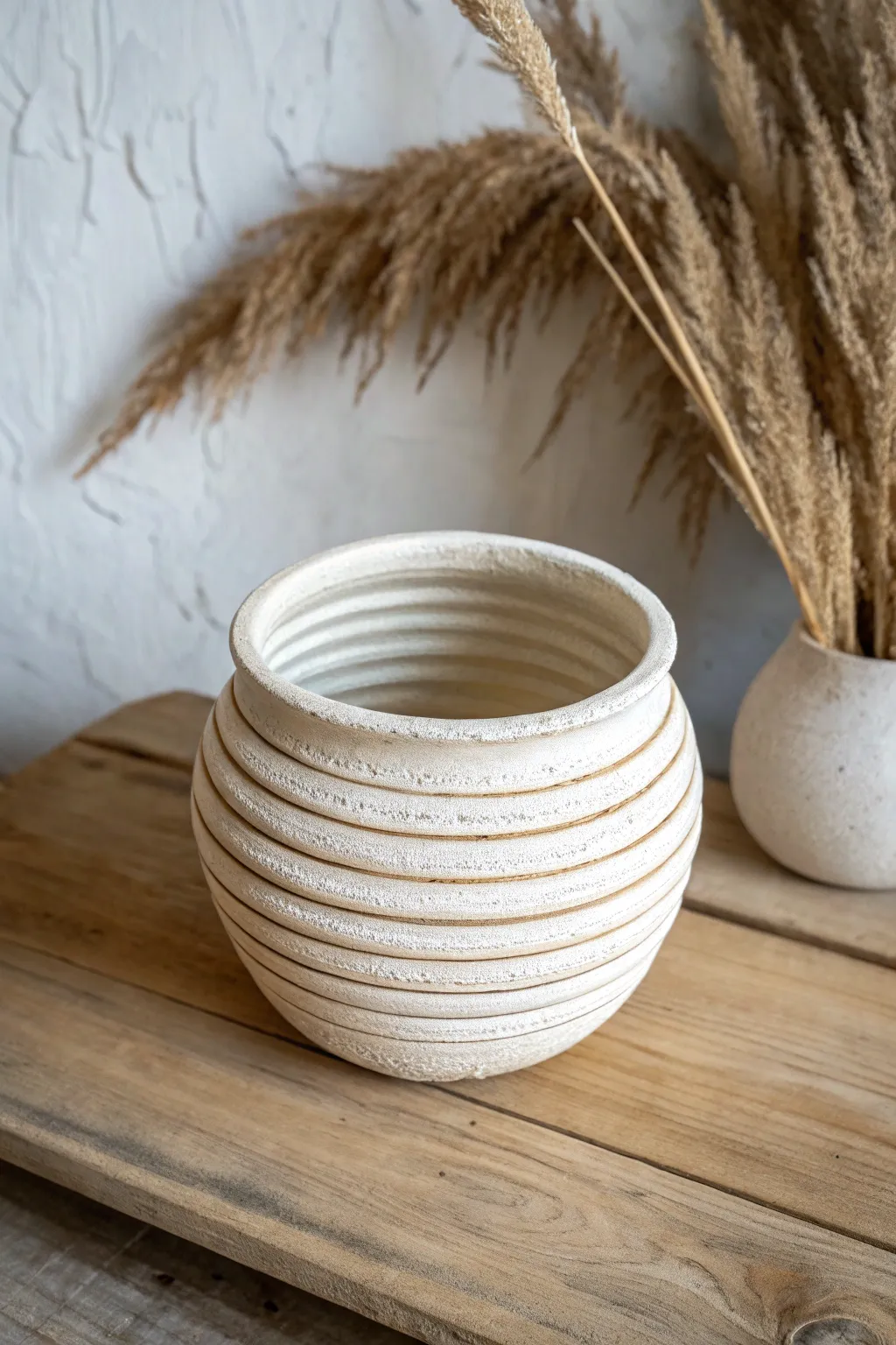 Bold visible coils make this simple pinch pot feel sculptural, earthy, and modern.