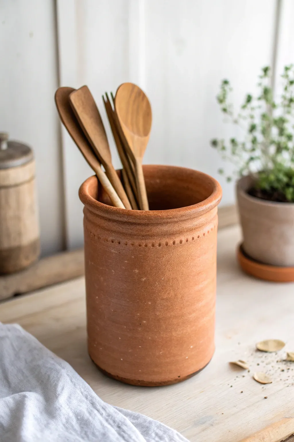 Beginner coil utensil crock idea: a simple coiled clay cylinder for a warm handmade kitchen