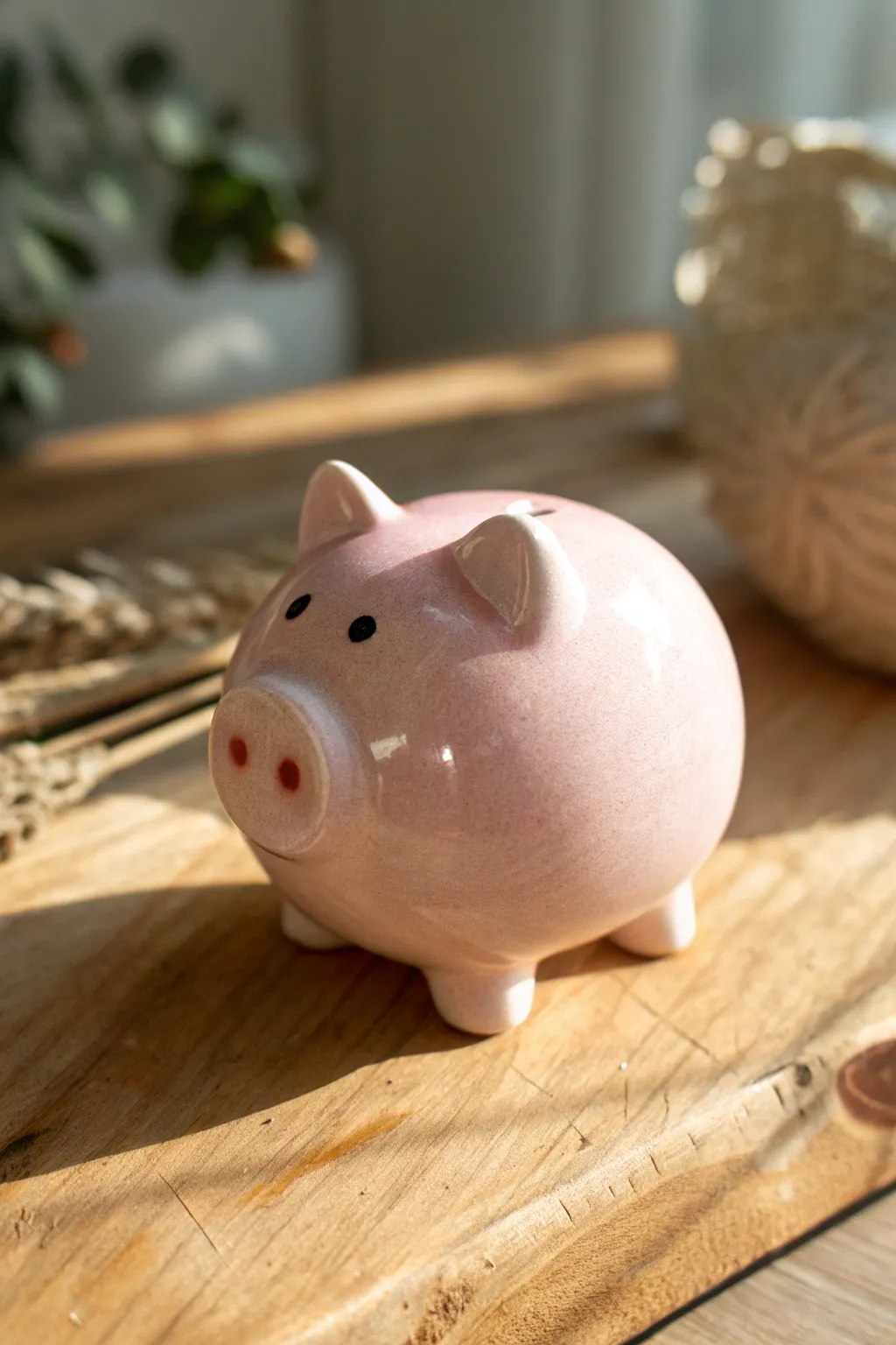 Sweet pale pink pig snout rattle with chunky details, minimalist and nursery-ready.