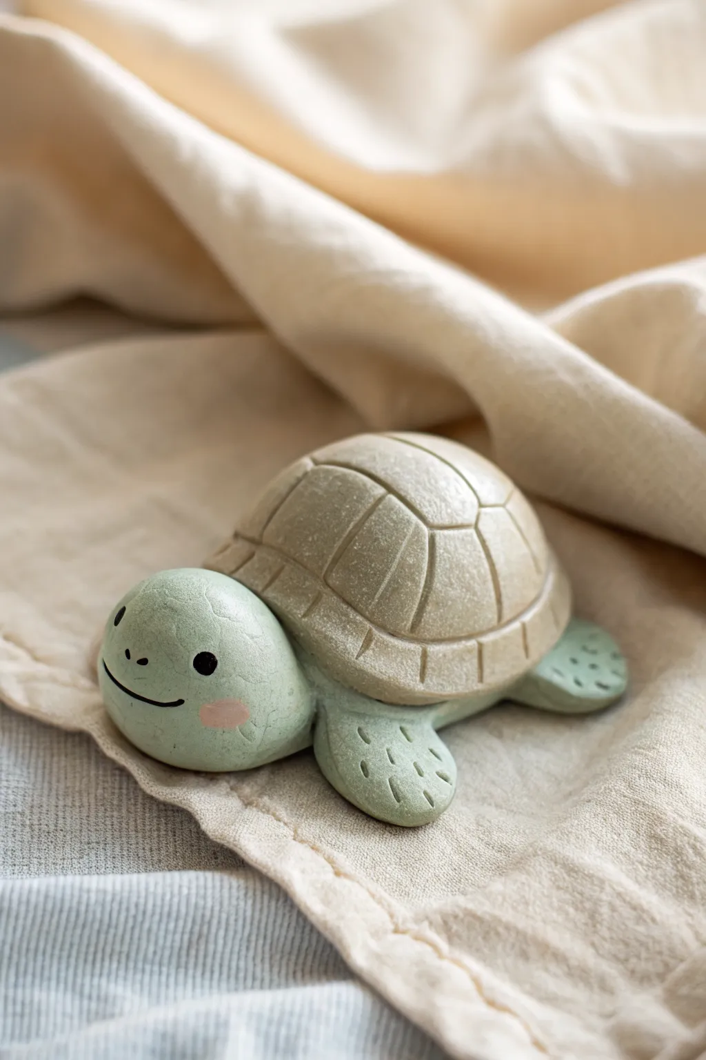 Adorable baby turtle with a domed shell, simple lines, and sweet dot eyes in a calm minimalist style
