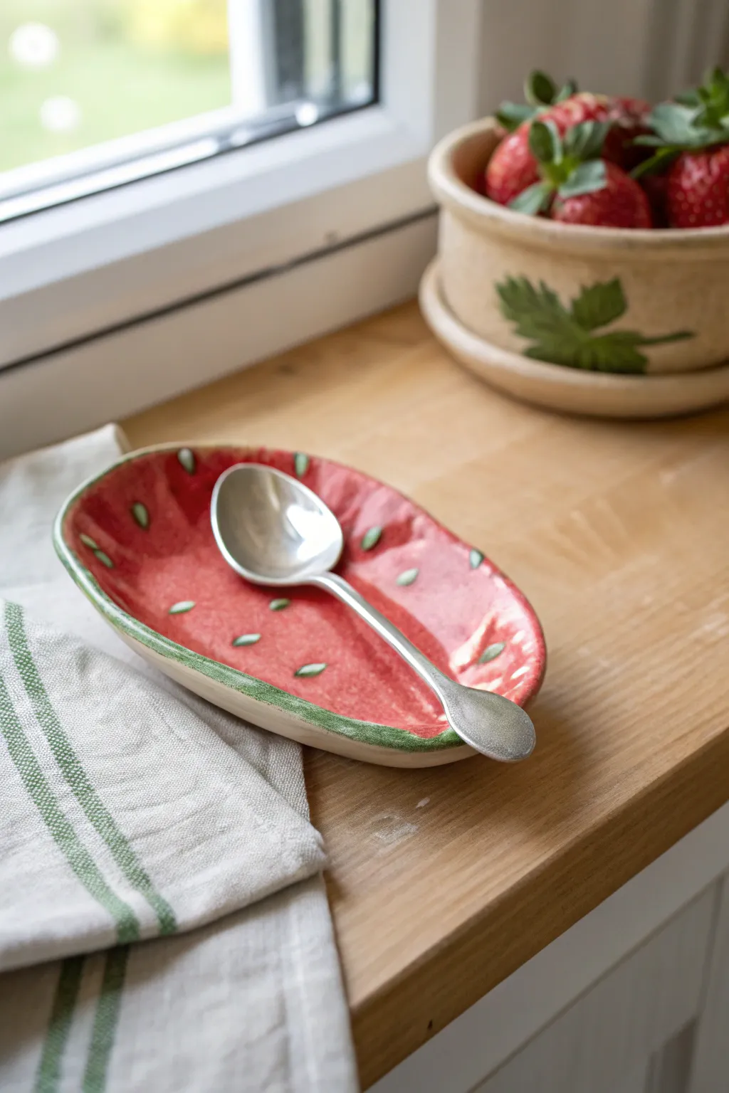 Berry cute strawberry spoon rest that keeps your spoon from tipping, minimalist and handmade.