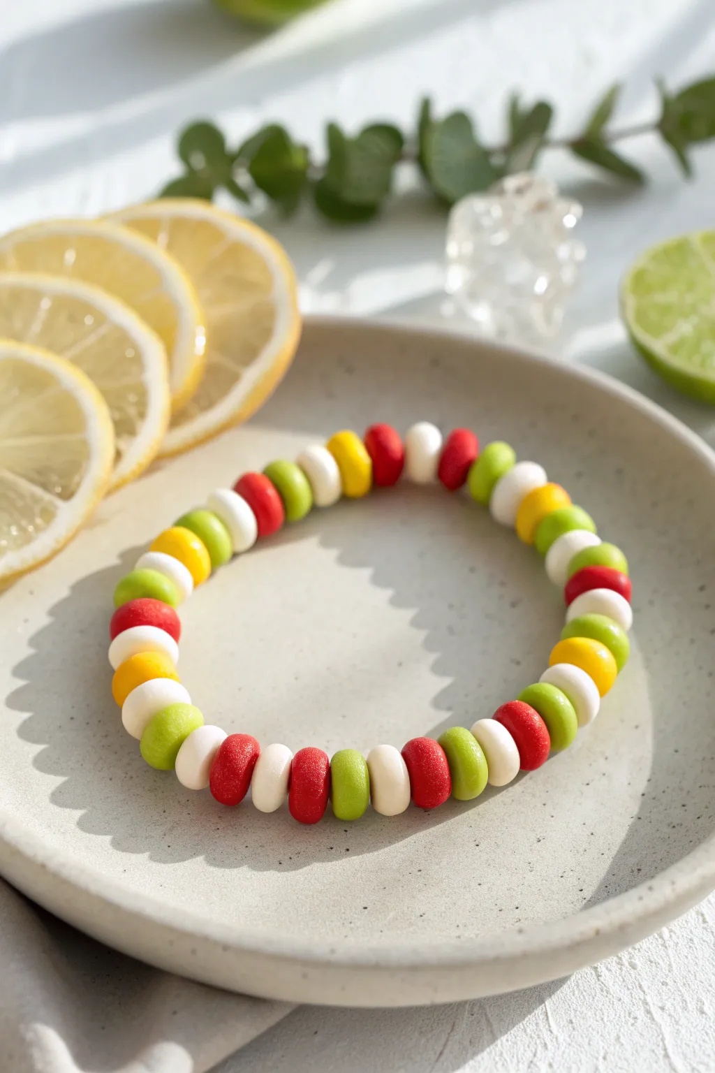 Fruit salad bead bracelet in red, lime, yellow and white for instant summer energy