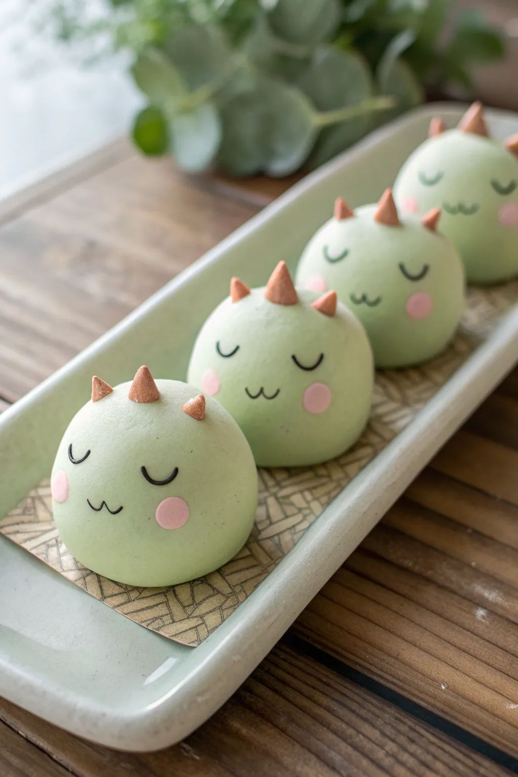 Blushy kawaii dino heads in pastel clay, simple shy faces for an easy air dry project.