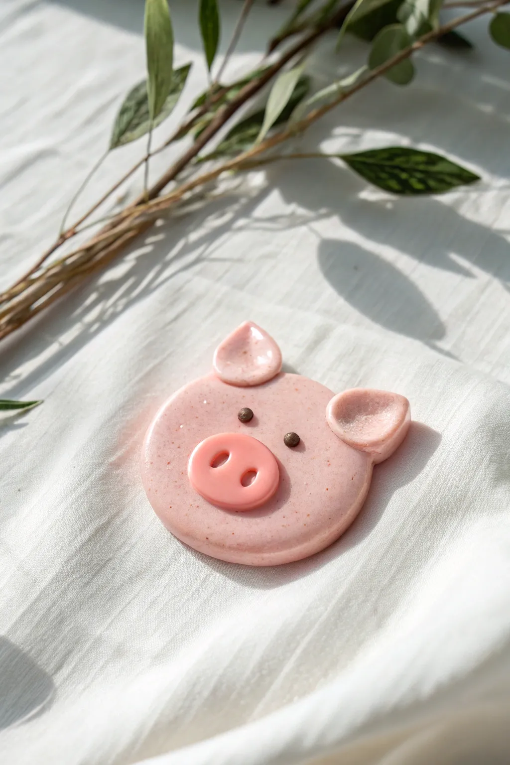 Shy piglet pink cabochon magnet face in minimalist Scandinavian styling, sweet and simple.