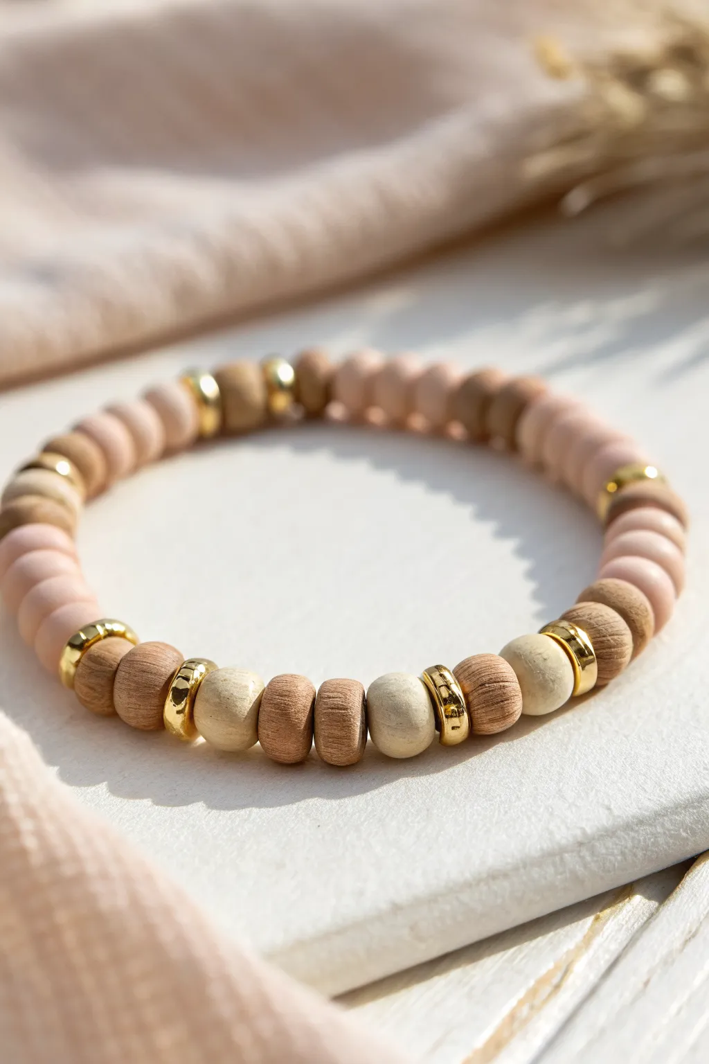 Matte heishi beads + evenly spaced gold spacers for an effortless bracelet glow