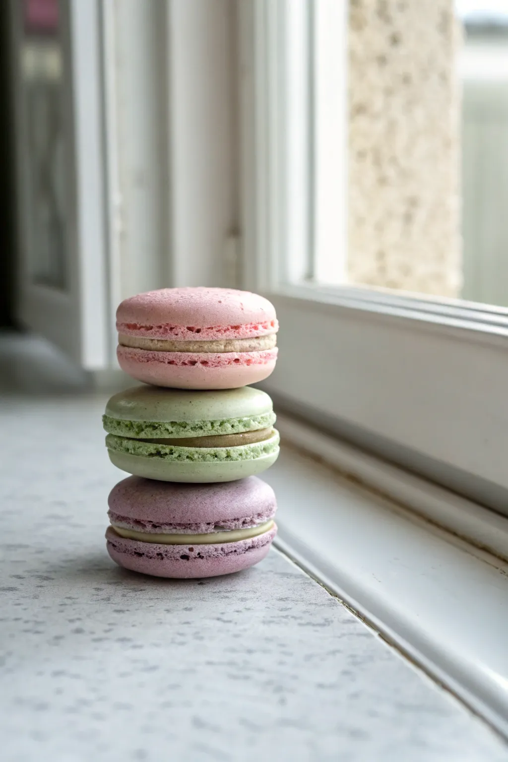 Sweet macaron stack clay magnet in soft pastels, minimalist look that brightens any fridge
