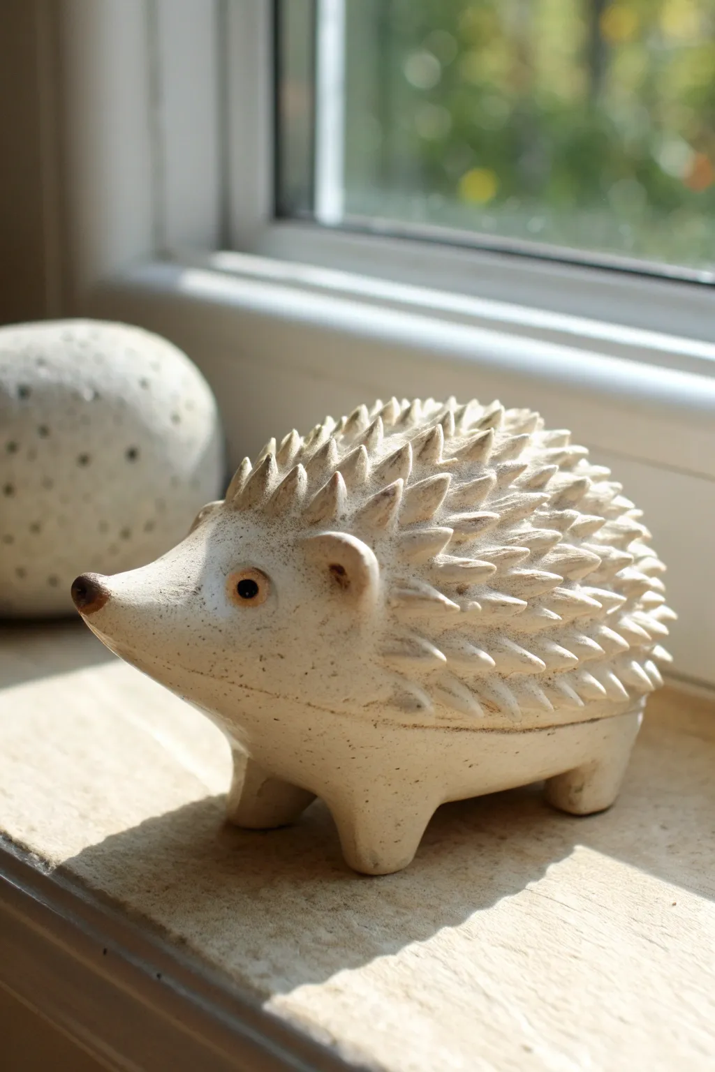 Minimal double pinch pot hedgehog with pressed-in spine texture and a smooth, sweet face