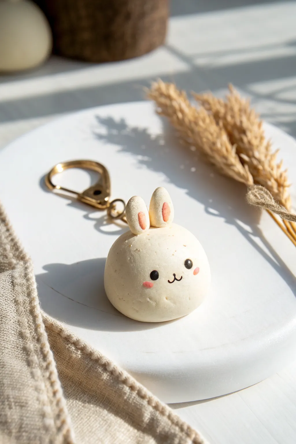 Cute baked-clay bunny blob keychain with minimalist features for an easy, charming DIY accessory.