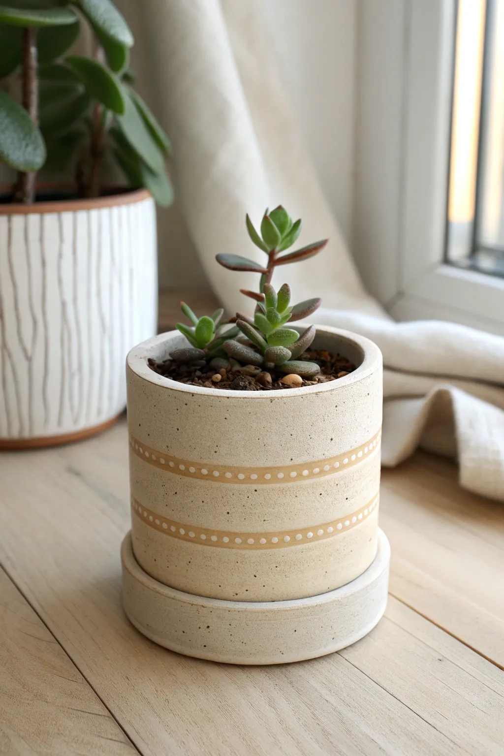 Simple carved bands add texture to a classic clay planter, perfect for easy beginner carving.