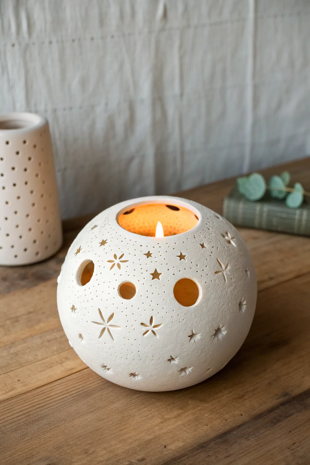 Soft constellation glow: handmade pinch pot orb lantern for cozy minimalist boho nights