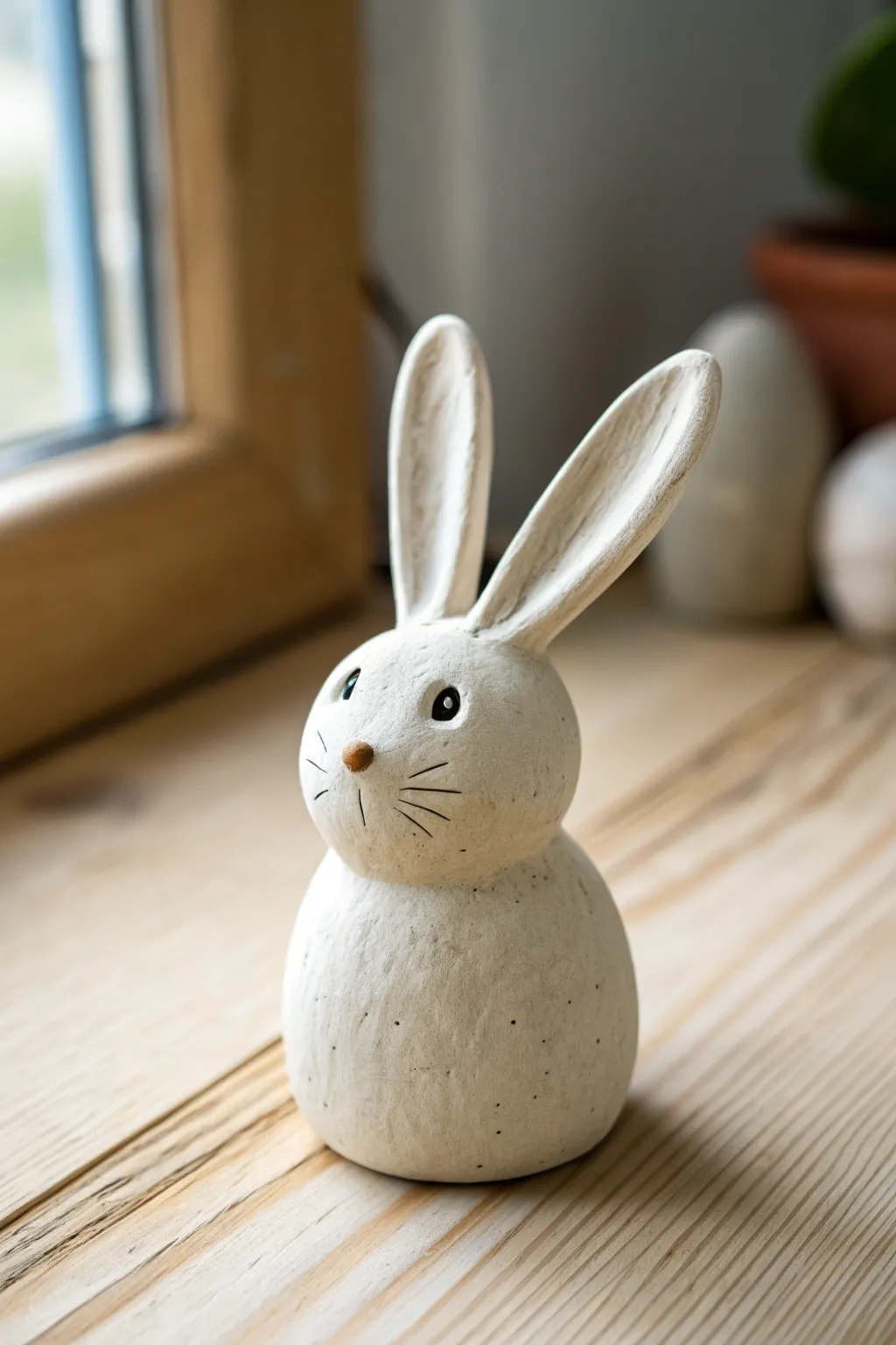 Beginner-friendly clay bunny with a cute button nose, simple shapes and calming minimalist style