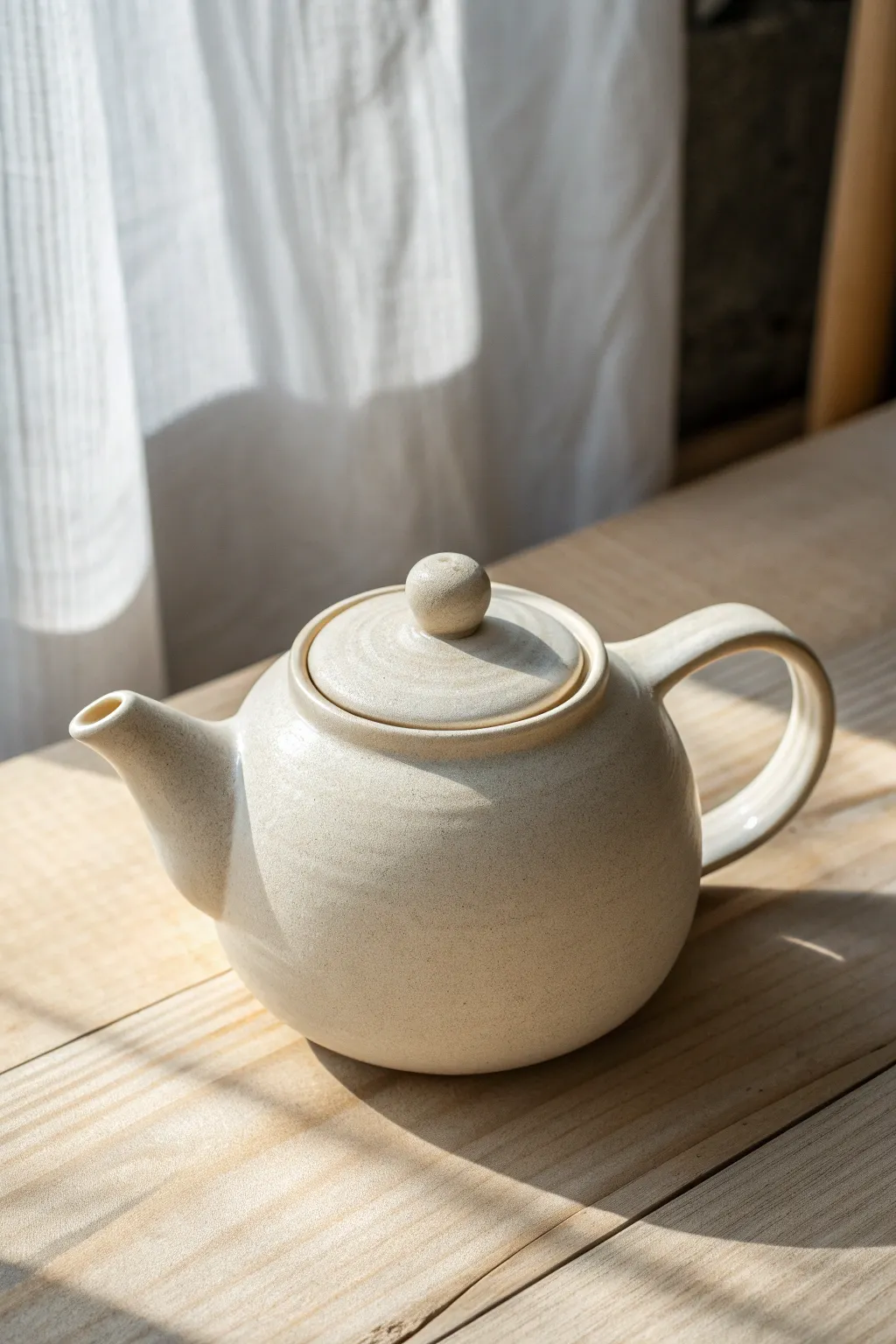 Simple ball-knob teapot: smooth single-glaze finish and an easy handle, perfect for beginners.