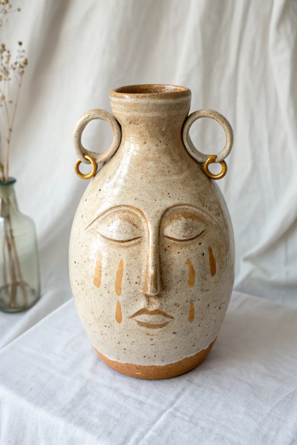 Ears-as-handles give this minimalist face jug extra charm, finished with simple hoop earrings.