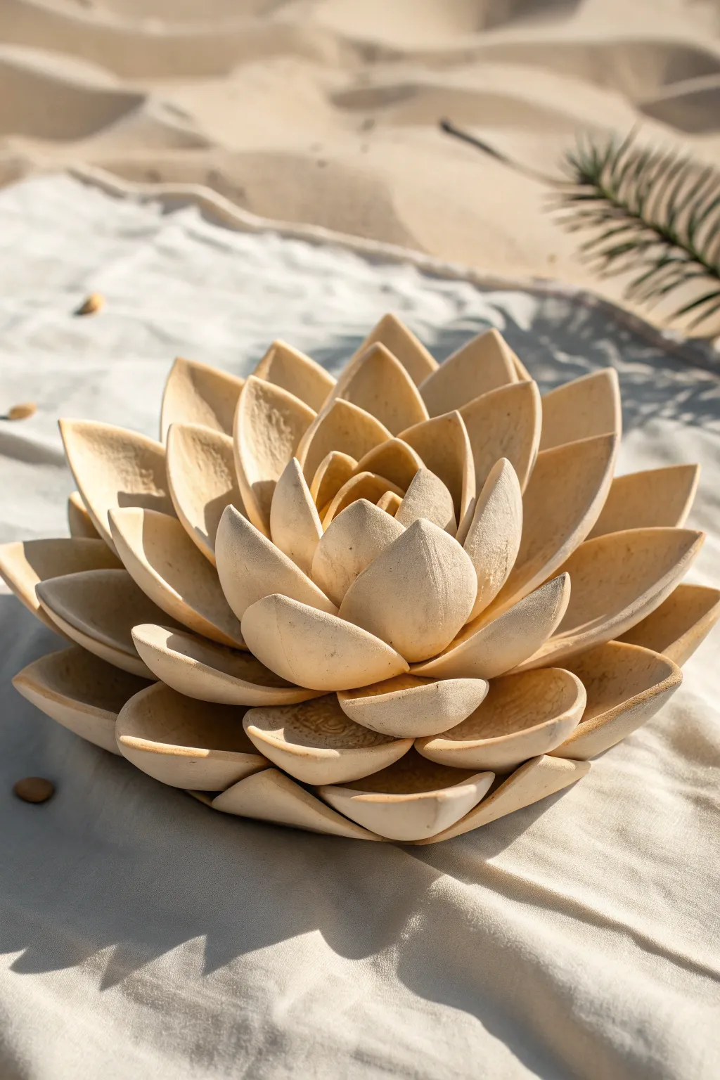 Layered lotus clay flower with clean, stacked petals for simple, elegant sculpture ideas.