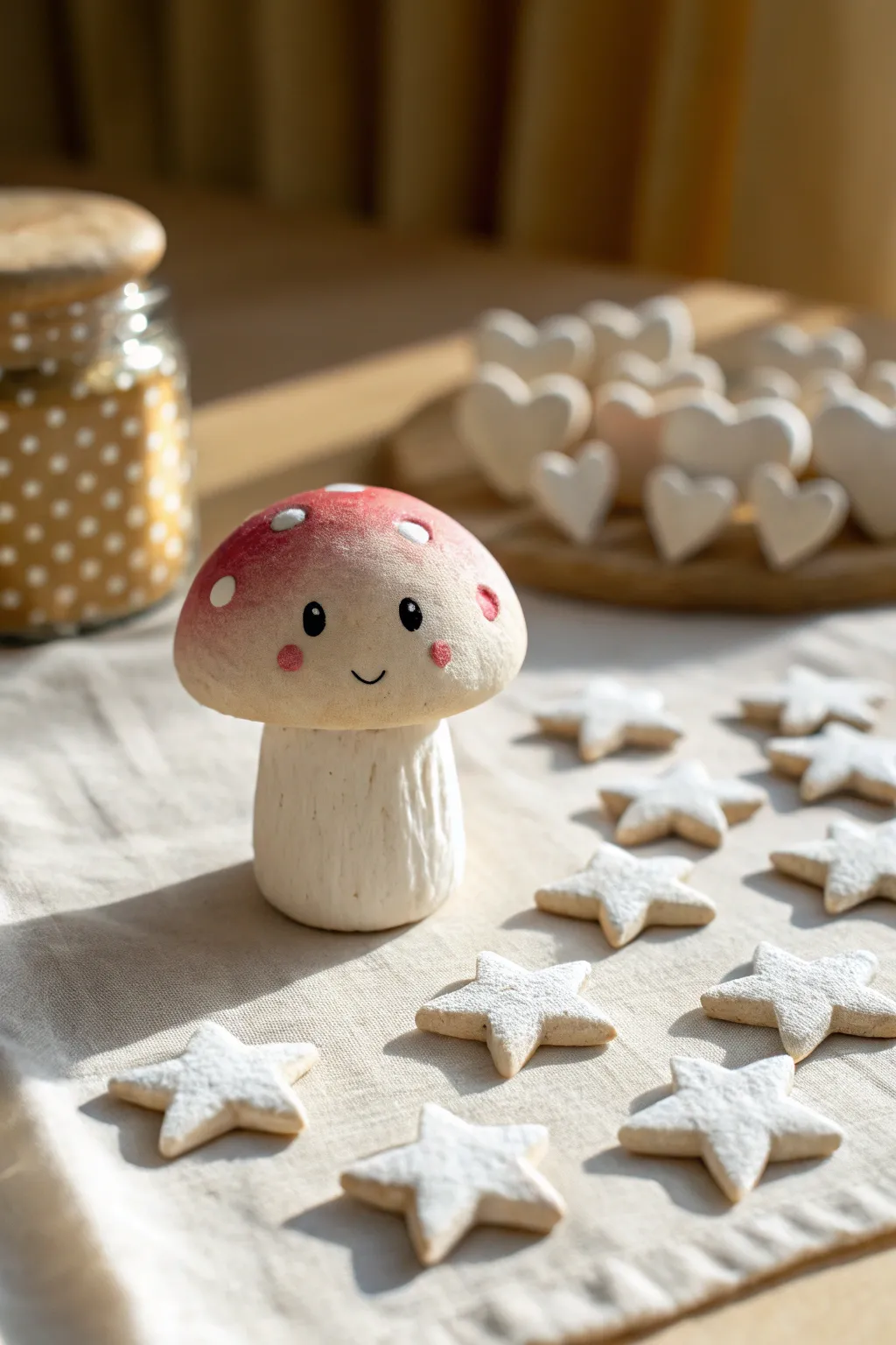 Simple foam clay fridge magnets with cute dot eyes in soft Scandinavian boho tones