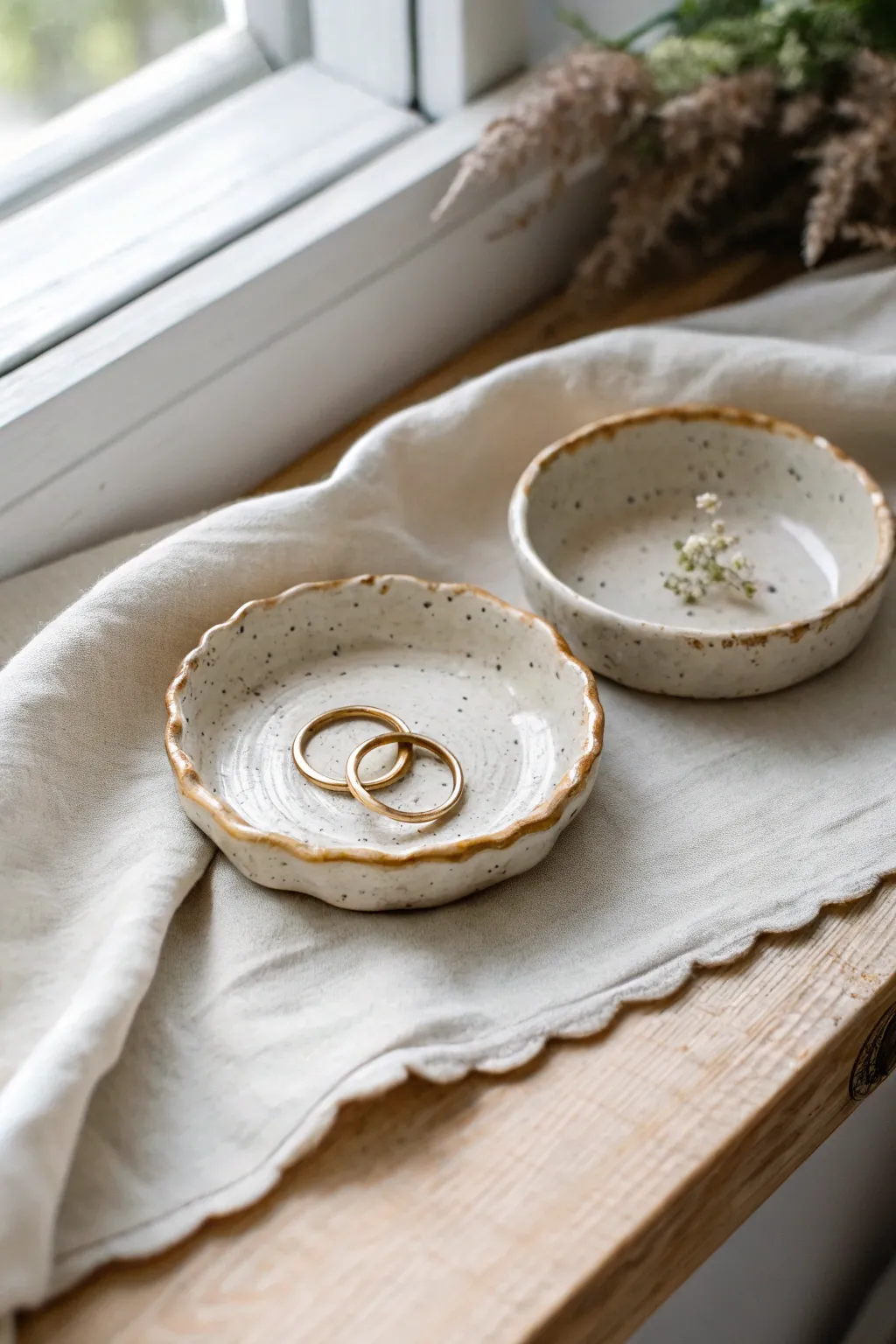 Matching ring dish pair for best friends, handmade clay keepsakes with a calm Nordic vibe.
