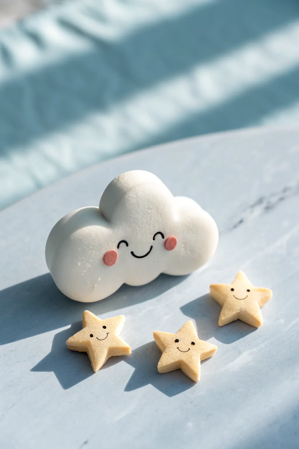 Cozy smiling cloud with tiny star minis, a simple kawaii air-dry clay project for beginners