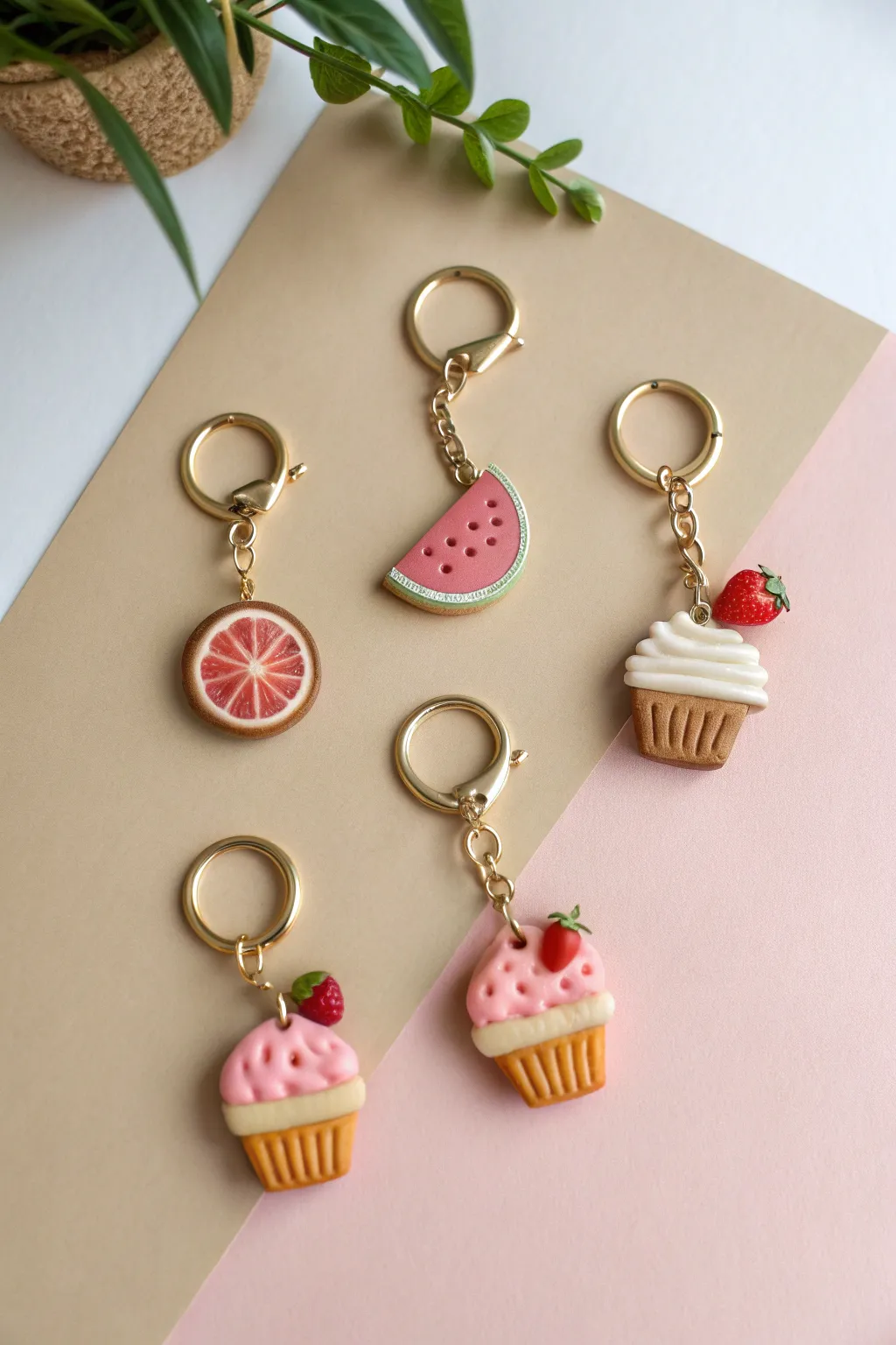 Sweet mini clay food charms in a clean grid, perfect for keychains or dainty jewelry.