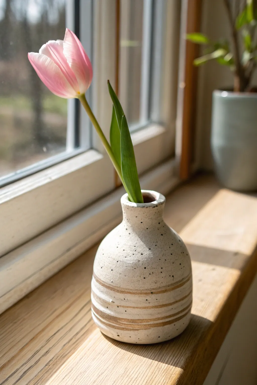 A sweet mini bud vase with one fresh bloom, perfect for a simple handmade Mother’s Day gift.