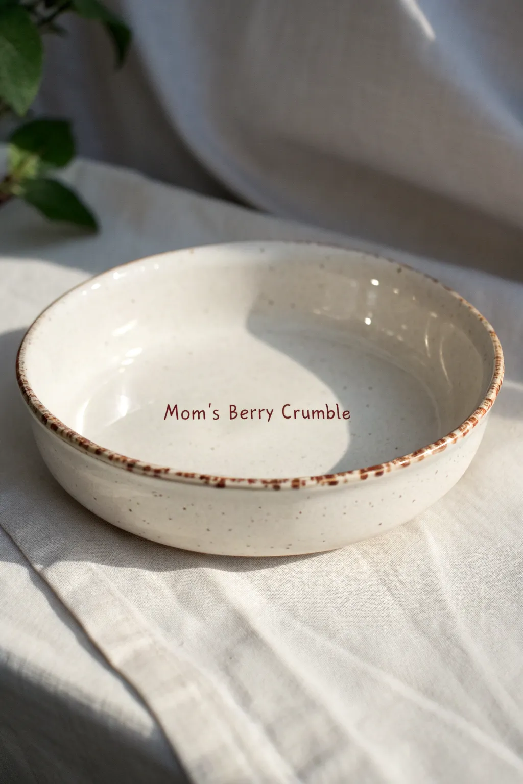 Glossy handmade pie dish with a sweet handwritten recipe rim, a timeless Mothers Day keepsake.