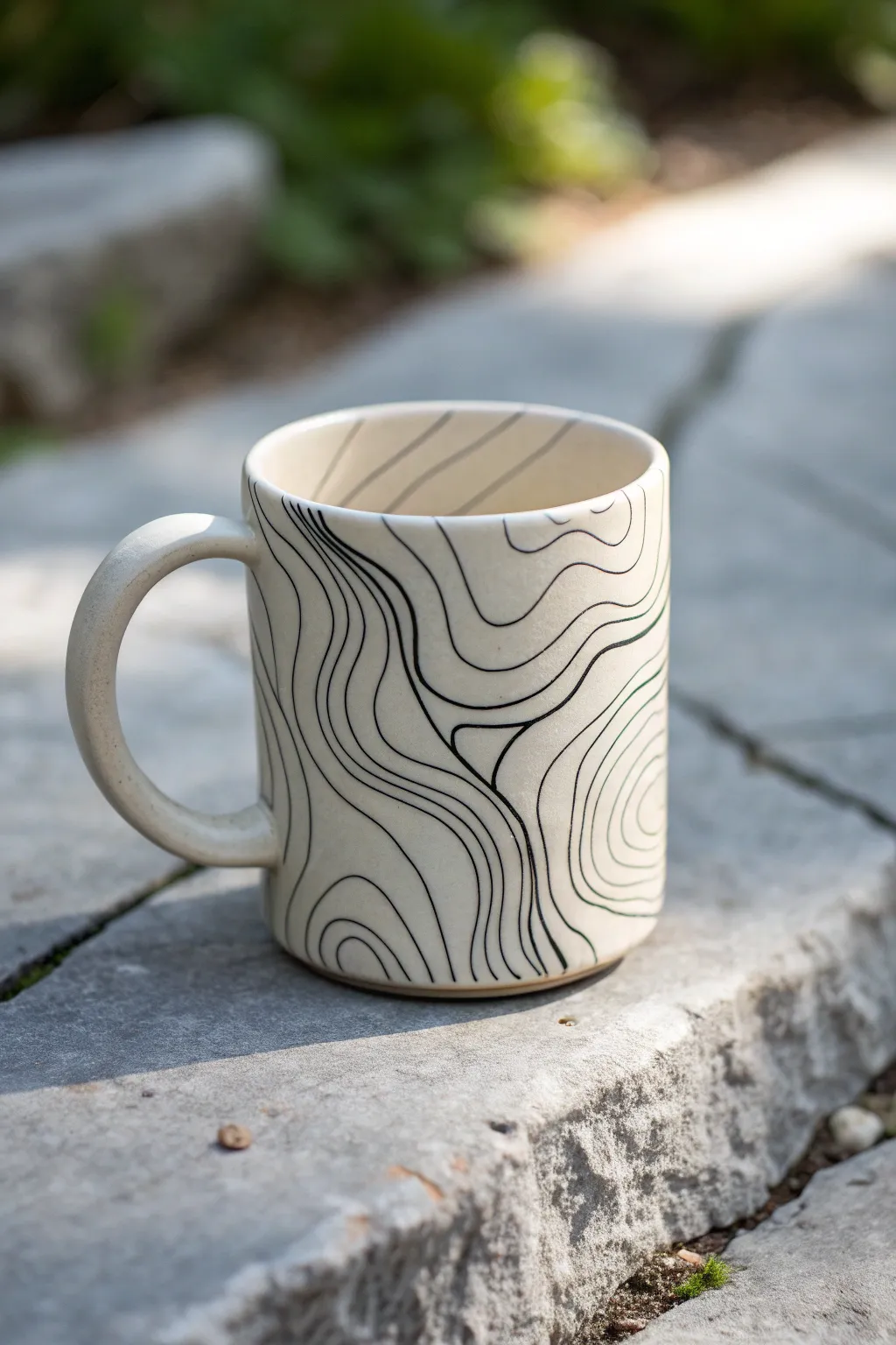 Minimal topographic line mug design: rugged, clean, and easy to paint for a modern outdoors vibe.