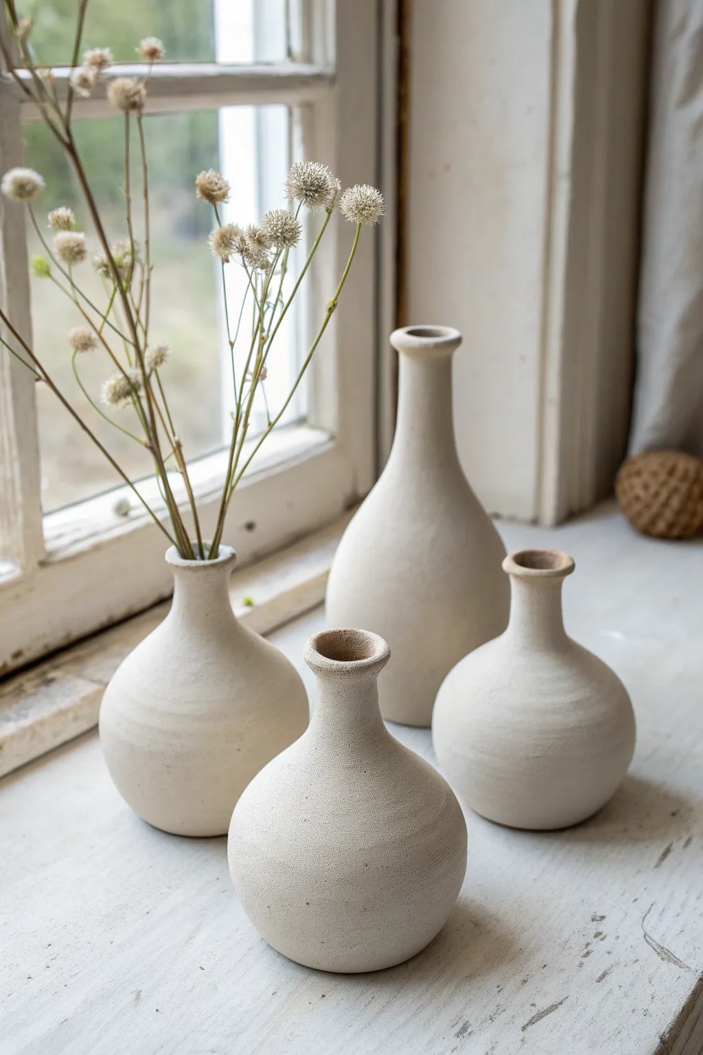 Monochrome mini bud vases in one soothing clay shade for effortless Scandinavian styling.