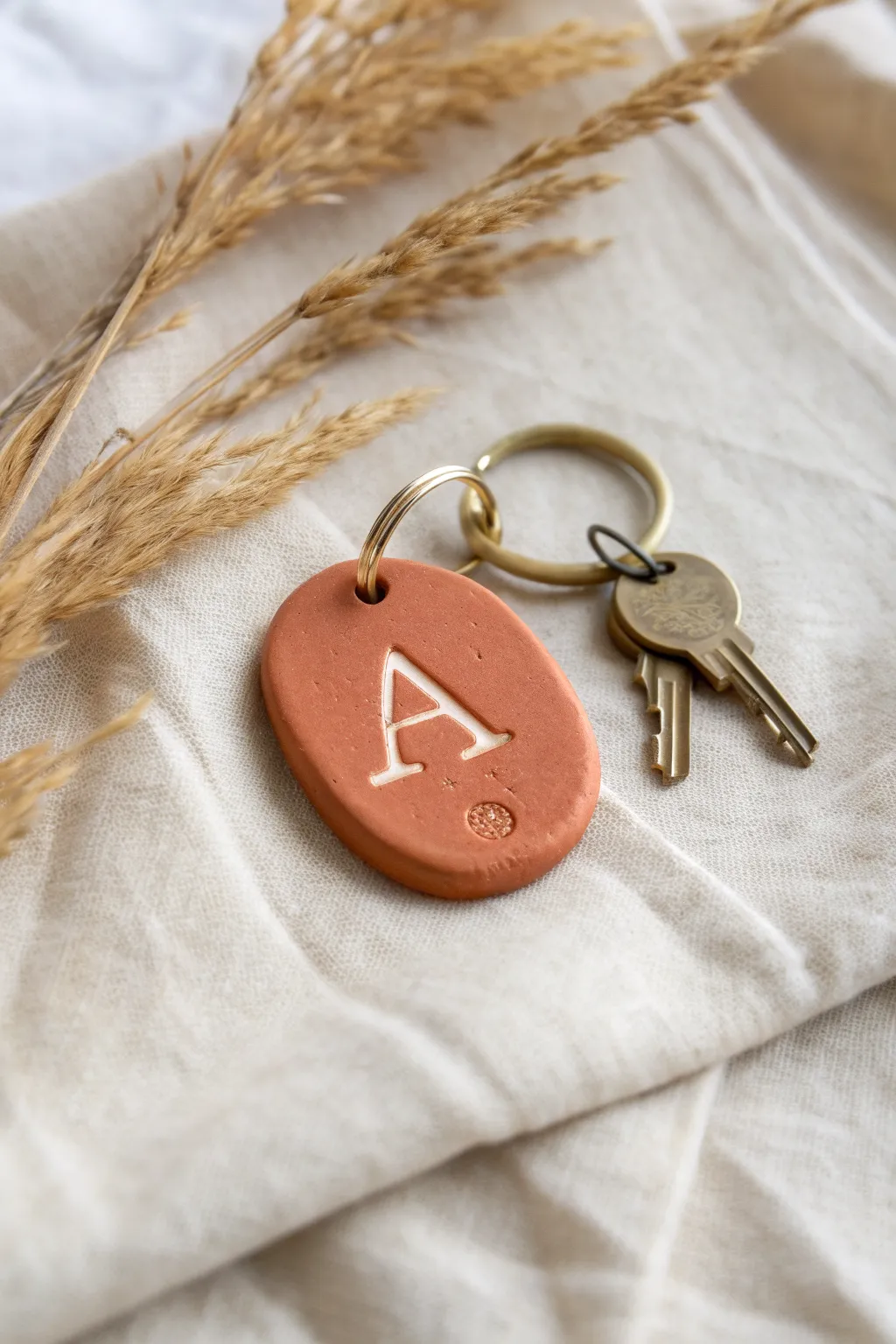Make a chic oven-bake clay monogram keychain that feels handmade, minimal, and timeless.