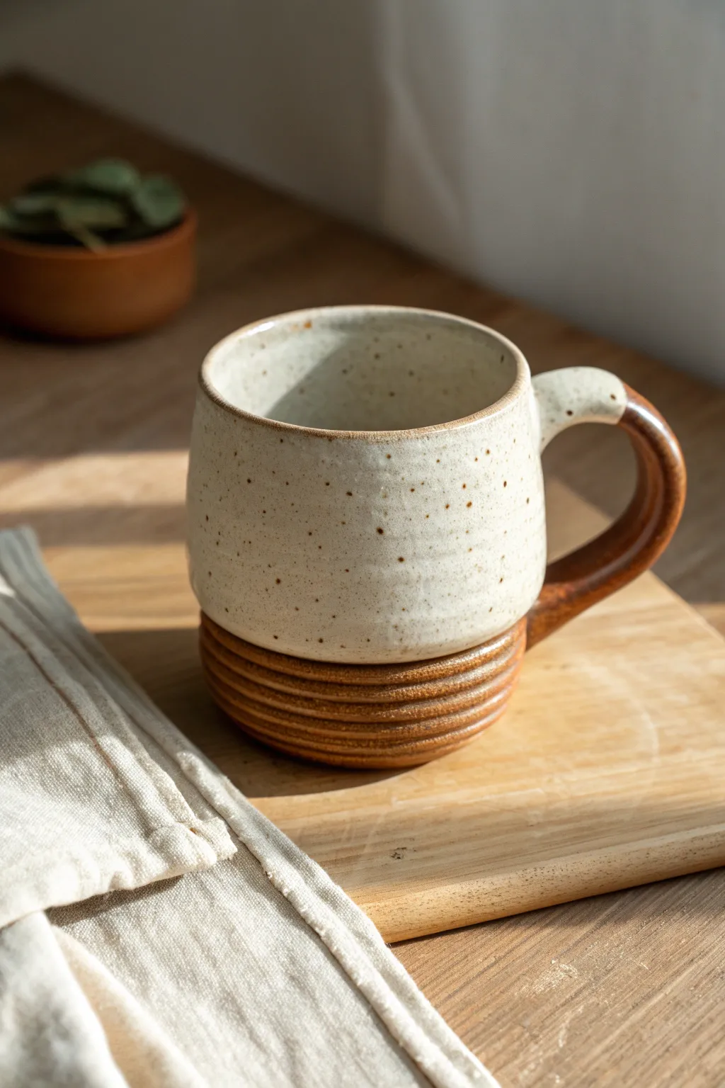 Footed pinch pot mug idea: a simple coil ring base adds elegance and a beautiful shadow