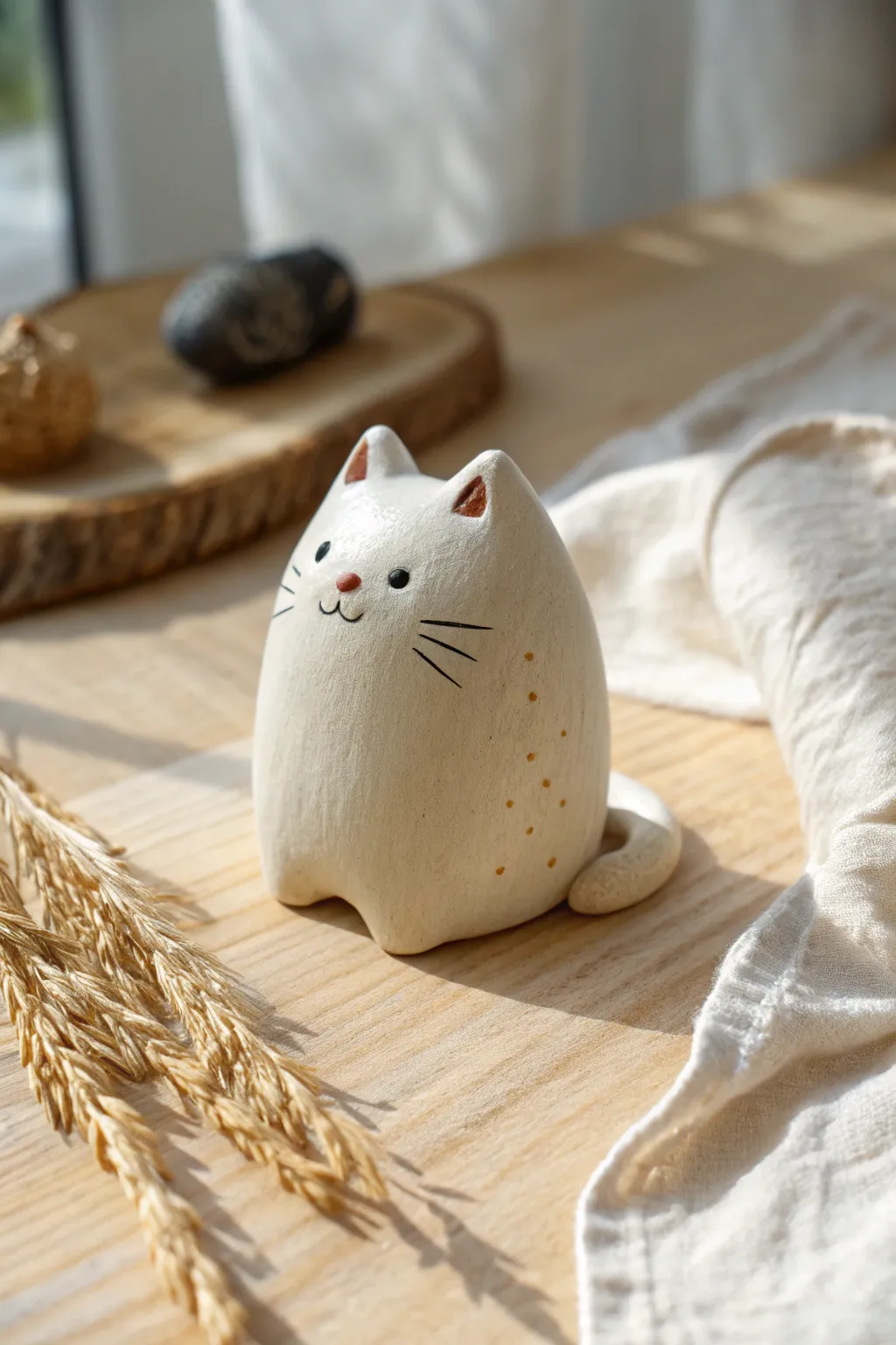 Chubby cat polymer clay mini sculpture: simple step by step inspiration for cozy handmade decor.
