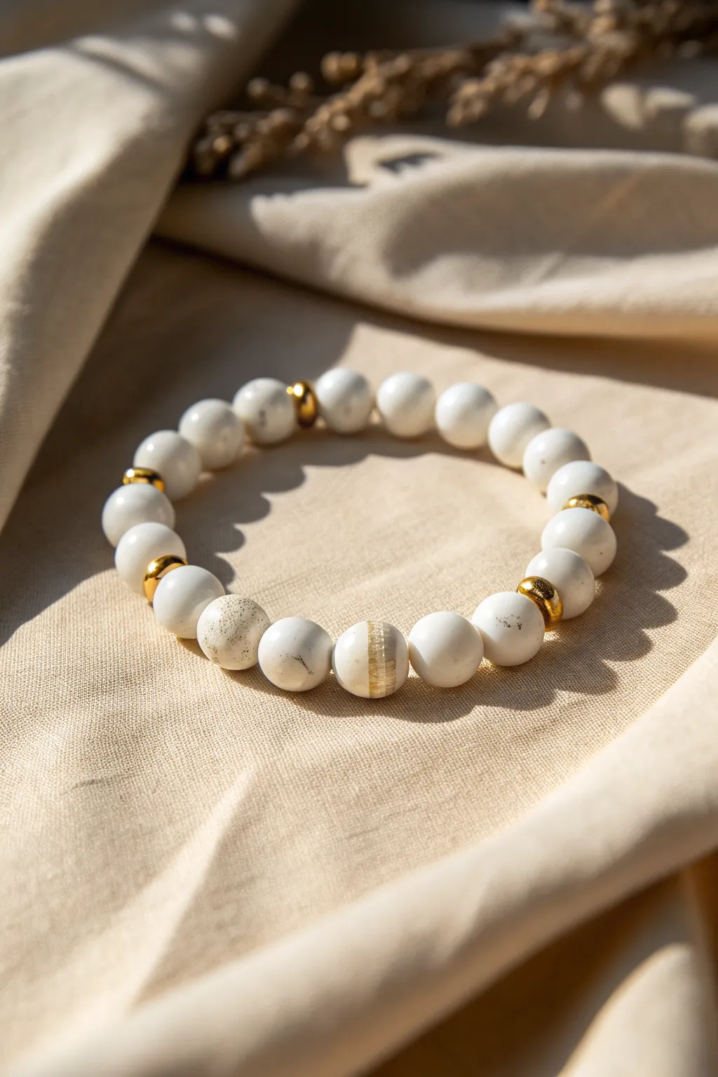 Monochrome polymer clay bead bracelet with tiny gold spacers for a clean modern look