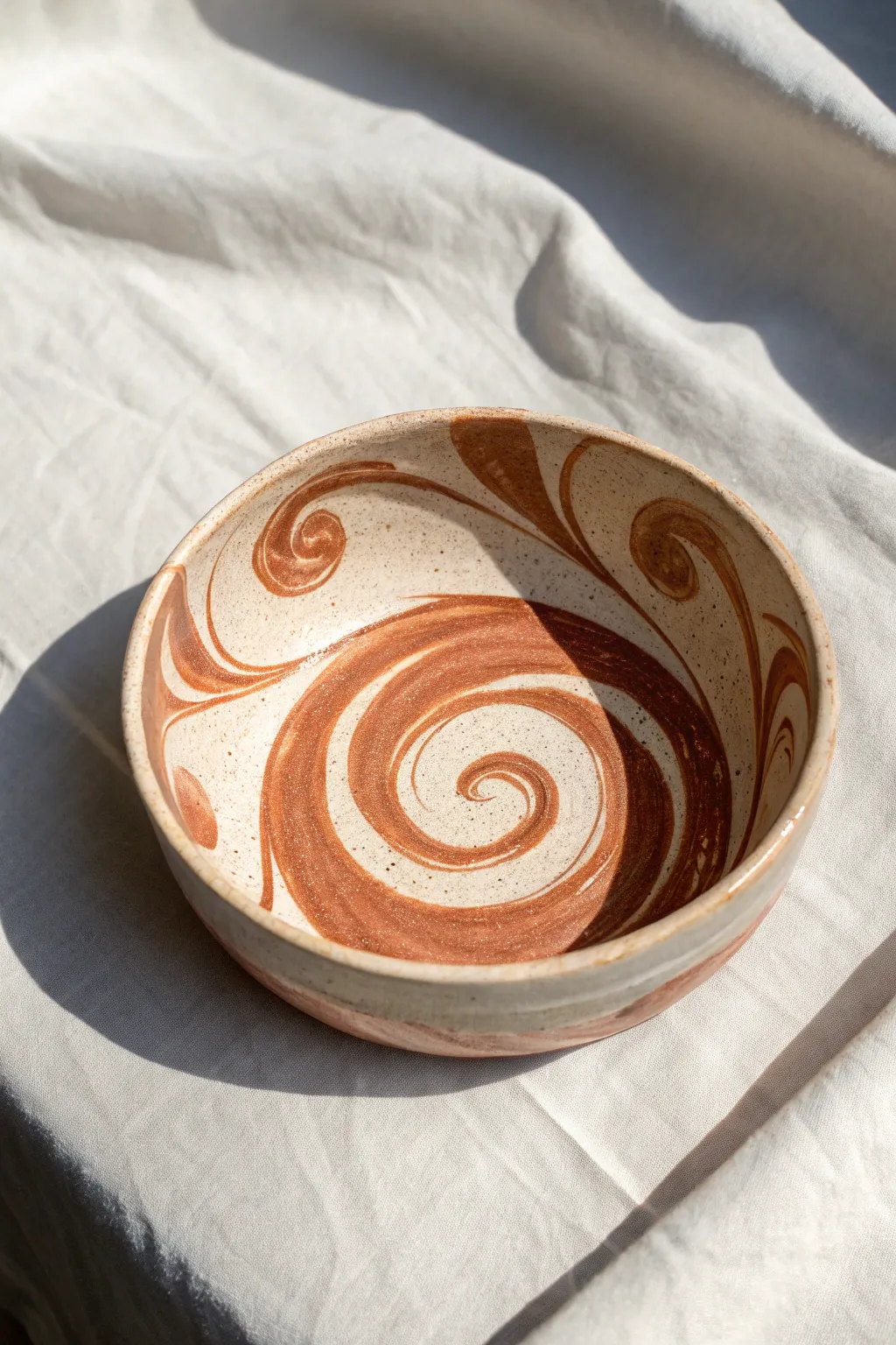 Two-tone marbled swirls bring calm Scandinavian style to a simple handmade serving bowl